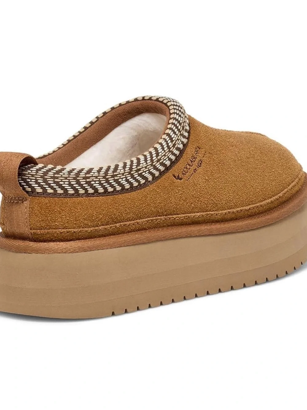Koolaburra Chestnut Suede Platform Mule with Woven Trim New!